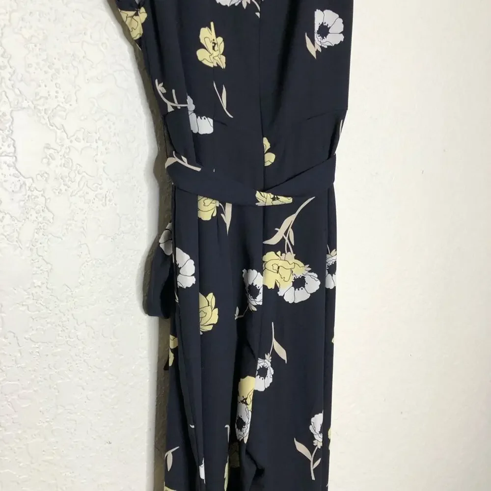 Ann Taylor navy blue yellow white floral jumpsuit size 2